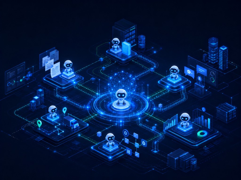 Enterprise agentic AI network coordinating workflows and business systems